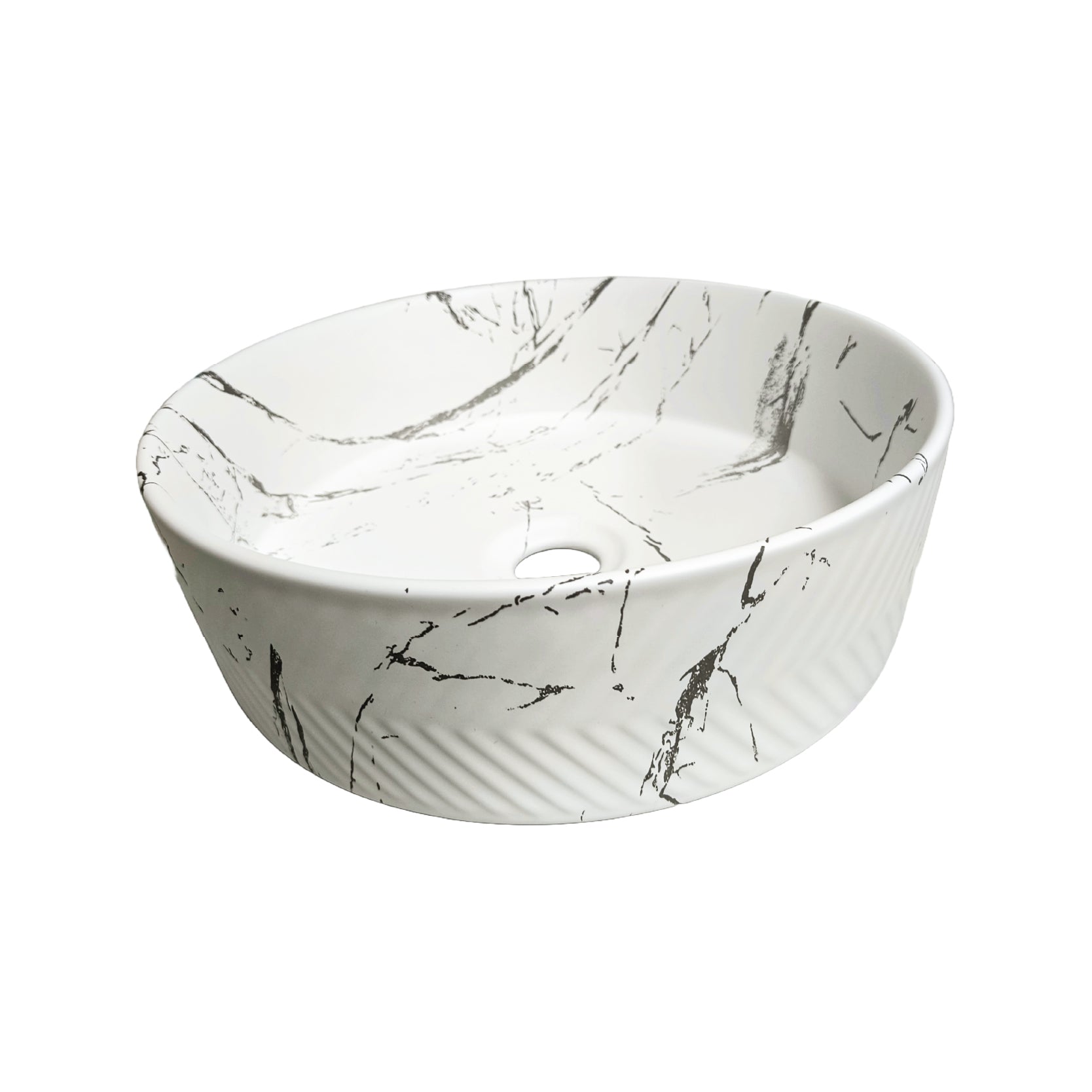 Bowl Loza (333-4) Mod. Circular Marmoleado Blanco C/Negro 36X36X12 - Fratelli